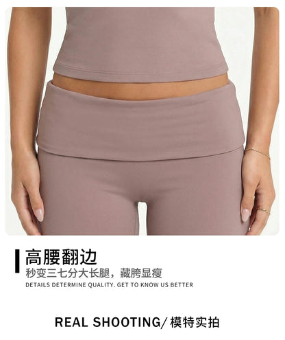 2 Piece Yoga Set Women Foldover Waist Flare Pants Bell Bottoms Tank Top Matching Set Gym Workout Fitness Wear Lounge Wear Suit