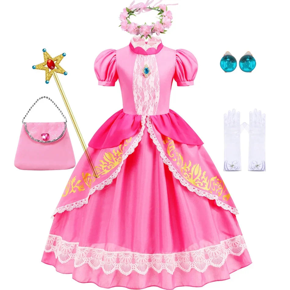 Girls Peach Dress Halloween Princess Cosplay Costume Kids Gowns Children Fancy Outfits