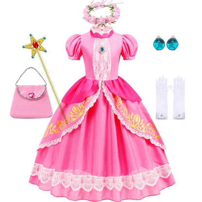 Girls Peach Dress Halloween Princess Cosplay Costume Kids Gowns Children Fancy Outfits