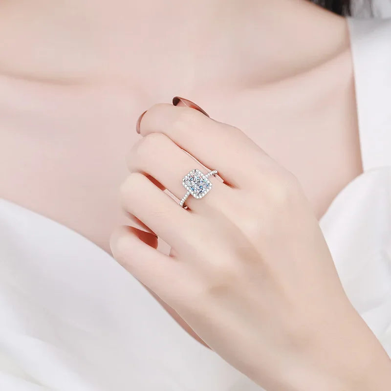 Certified 2/1CT Radiant Cut Moissanite Engagement Ring  Colorless VVS Diamond Proposal Rings Sterling Silver Weddig Band