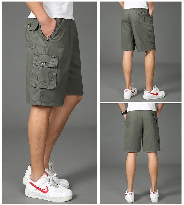 2024 Shorts Men Bermuda Cotton Pocket Zip Cargo Shorts Fashion Style Elastic Army Male Summer Casual Knee Length Vintage Yellow
