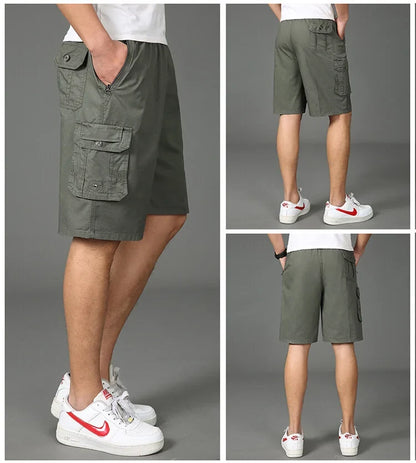 2024 Shorts Men Bermuda Cotton Pocket Zip Cargo Shorts Fashion Style Elastic Army Male Summer Casual Knee Length Vintage Yellow