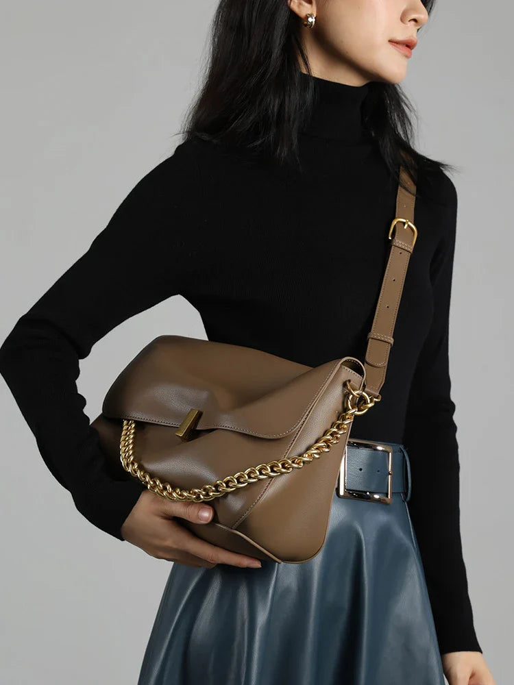 Genuine Leather Large Chain Shoulder For Women 2026 Luxury Designer Office Messenger Bags Satchel Cow Ladies Handbags