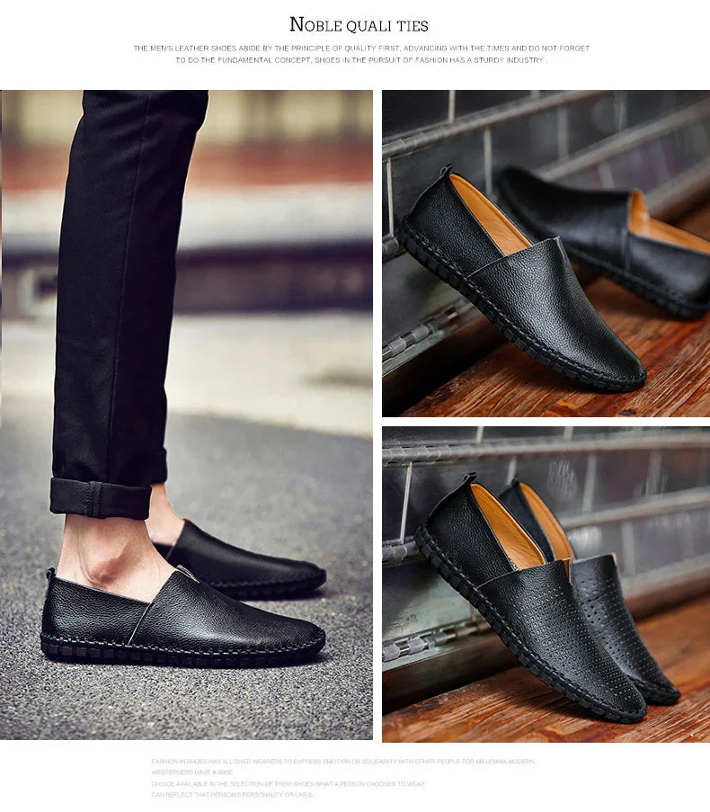 New Summer Breathable Men Loafers Handmade Leather Men's Driving Shoes Luxury Brand Flat Casual Shoes Soft Breathable Men Shoes