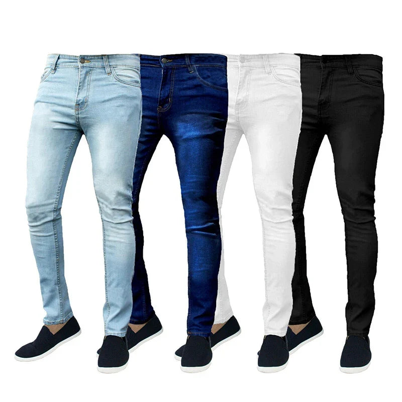 New High Quality Classic Style Slim Jeans Pants for Men Street Pants Male Stretch Denim Trousers Light Blue Skinny  Pencil Pants