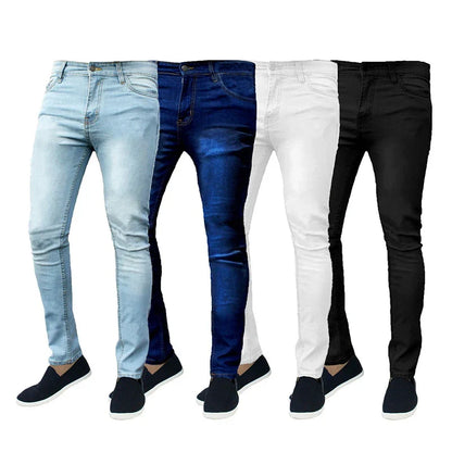 New High Quality Classic Style Slim Jeans Pants for Men Street Pants Male Stretch Denim Trousers Light Blue Skinny  Pencil Pants