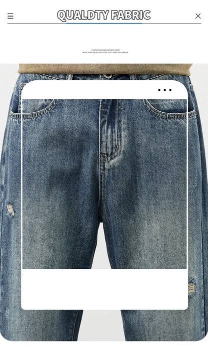 Korea Baggy Jeans Men's Vintage Straight Ripped Y2k Pants Fashion Frayed High Street Distressed Denim Trousers Male Clothes
