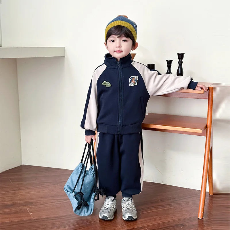 Summer Baby Girls Boys Cotton Leisure Contrast Zip Sweatshirt Jacket+Sweatpant Set School Kid 2PCS Tracksuit Child Outfit 2-12Yr