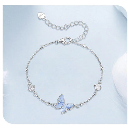 925 Sterling Silver Butterfly Charm Bracelet Lightweight CZ Beads Link Chain for Women Teens Gift Natural Wrist Decor