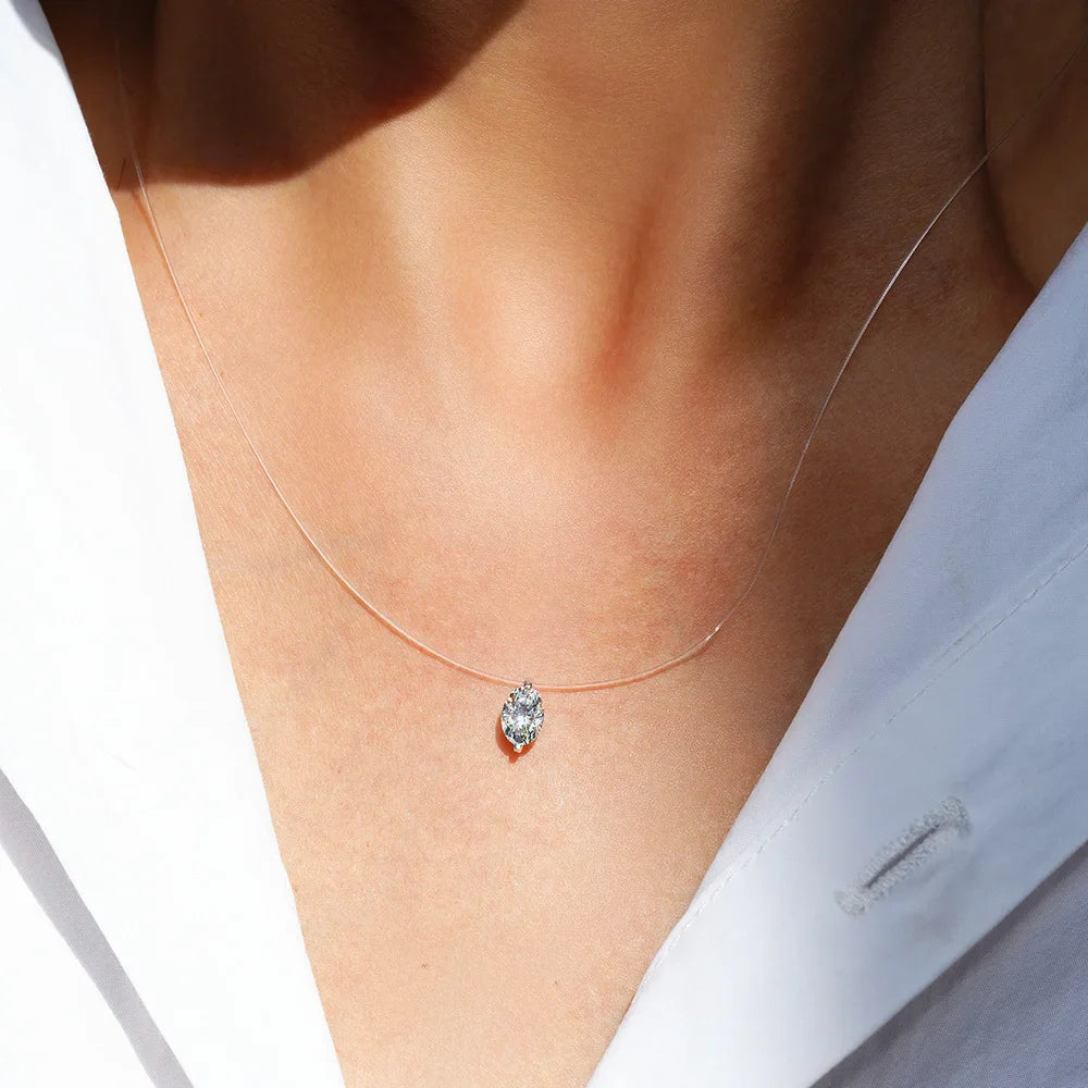 GRA Certified 1CT Marquise Cut Moissanite Pendant Necklace for Woman 925 Silver Fishing Line Water Drop Diamond Necklaces