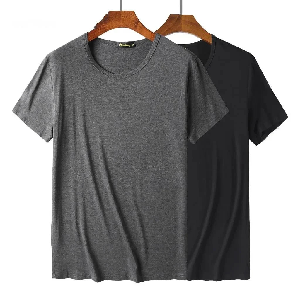 2 Packs Bamboo Fiber Round Neck T-shirts Short Sleeve Classic Tees Sweat-absorbent Gym Man Undershirt Solid Color Tee Black New