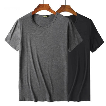 2 Packs Bamboo Fiber Round Neck T-shirts Short Sleeve Classic Tees Sweat-absorbent Gym Man Undershirt Solid Color Tee Black New