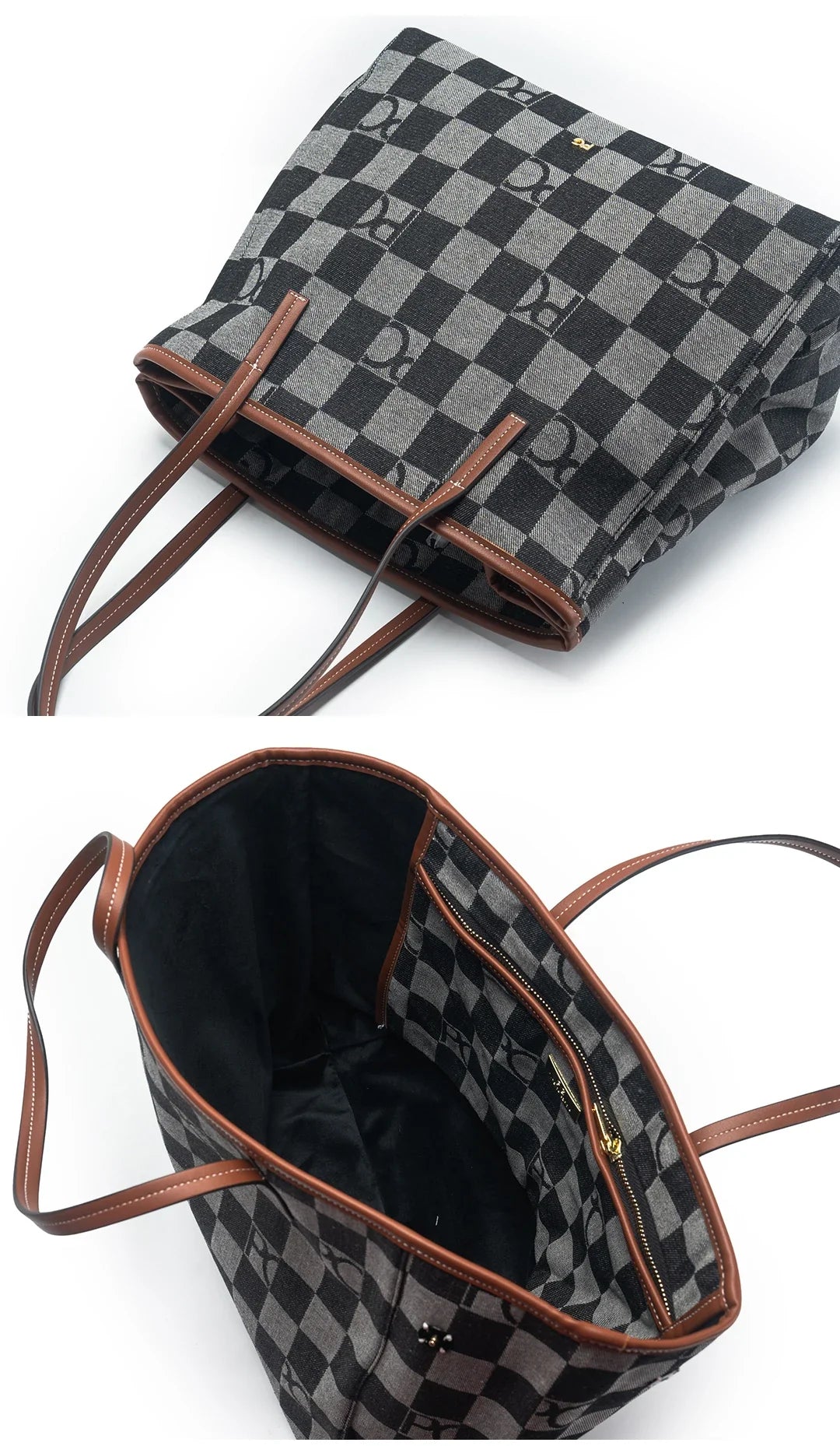 Lady Shoulder Bag Denim Checkerboard Design Light Luxury Large Capacity Simple Trendy Cool Texture Daily Commute Handbag