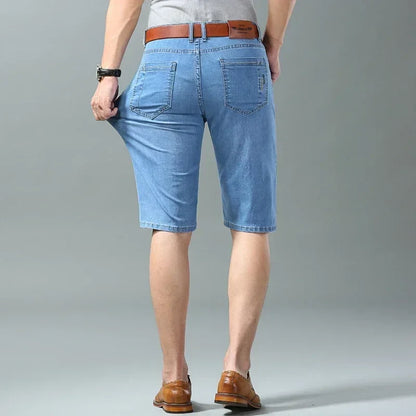 New Summer Men's Denim Shorts Fashion Light Color Casual Loose Multi-pocket Straight Five-minute Pants Elastic Knee Shorts