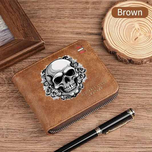 Portefeuille court vintage homme Dominator Dark Skull, porte-monnaie zippé, décontracté, avec boucle et chaîne de taille, sac d'argent pour étudiant, cadeau