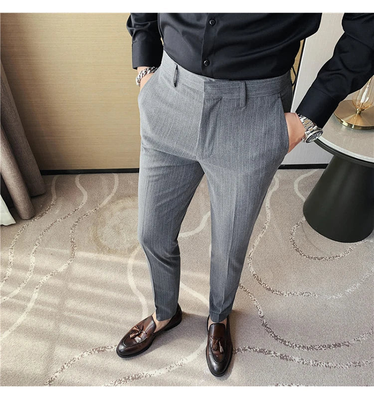 Plus Size 40 42 Spring Summer Double Line Stripe Suit Pants Men Clothing 2022 Korean Slim Fit Business Formal Wear Office Pants
