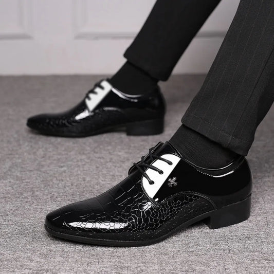 Men's Dress Shoes Business Oxford Shoes Cracked Stripe Casual Lace Up Crocodile Stripe Pattern Mens Derbys Shoes for Men