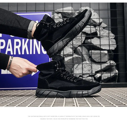 Men Combat Boots Summer Breathable Comfortable Canvas Men Ankle Boots Casual Lightweight Outdoor Jogging Platform Mesh Men Boots