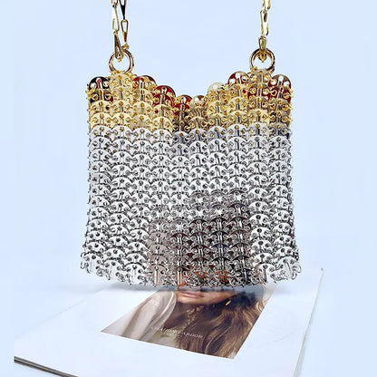 2024 Hot selling metal sequin high-capacity mobile phone cross-body chain bag handmade bag for women's fashion trend