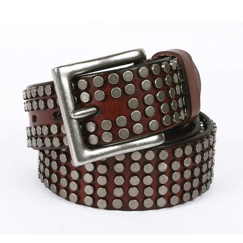 Top Heavy Metal Genuine Leather Belt Men Cowskin Cowboy Belt Ceinture Homme Punk Jeans Strap Wide Cinturon Mujer Waistband