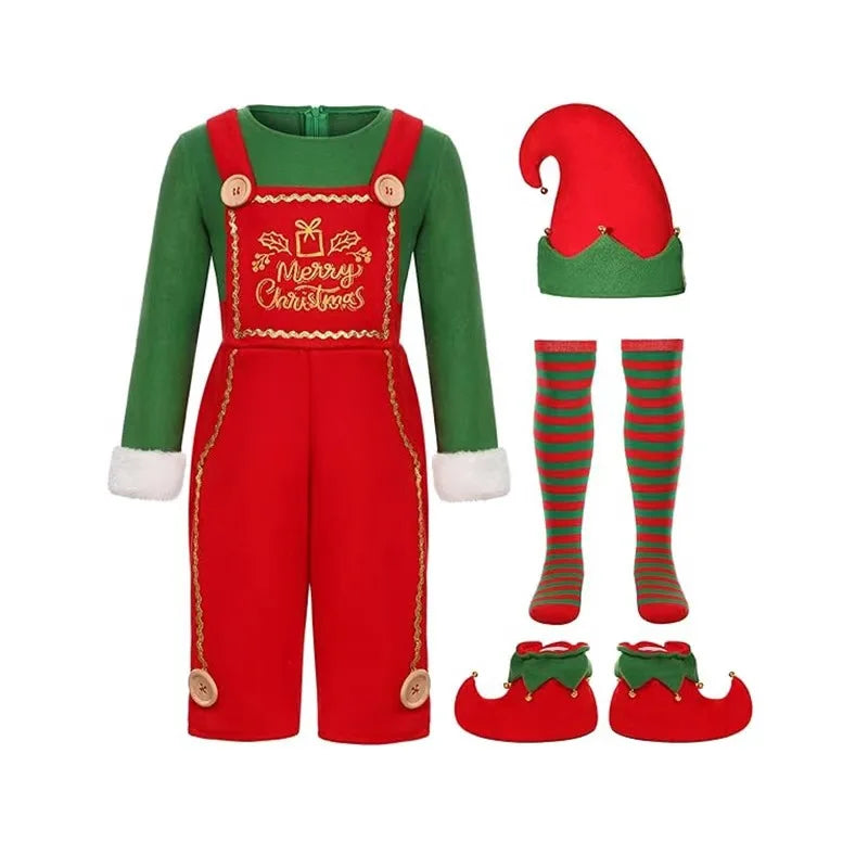 Funny Adult Santa Claus Cosplay Costume Boys Girls Green Christmas Elf Clothes Family Outfit New Year Christmas Dress Set