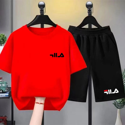 Summer Brand White T-shirt+Shorts Two-Piece Set Kids New Clothing Fashion Boy Girl 3-12 Yrs Sports Short-Sleeved Casual Set