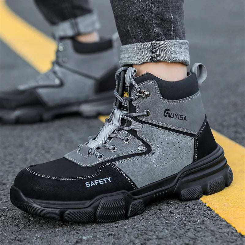 New Fashion 2026 High Top Safety Work Shoes Men Sneakers Steel Toe Cap Anti-puncture Indestructible Construction Site Boots