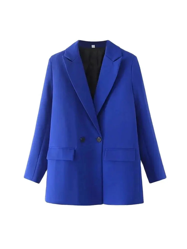 Women Chic Office Lady Double Breasted Blazer Vintage Coat Fashion Notched Collar Long Sleeve Ladies Outerwear Stylish Tops