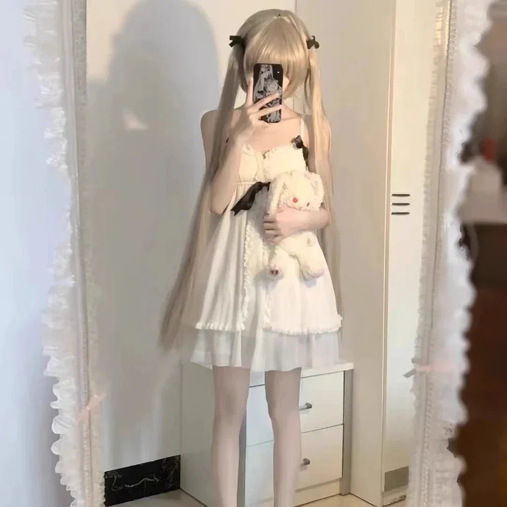 Anime Yosuga No Sora Kasugano Sora Cosplay Costume Girls Sweet Lolita Dress Pajamas Summer Nightgown Ruffle Nightwear Clothes