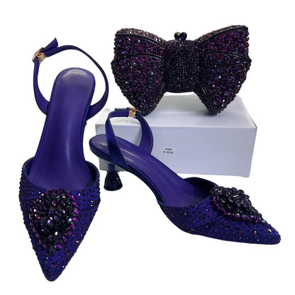 Women's Clutch Bag and Shoes Fairy Diamond High Heels Stylish Dress Shoes Pointed Toe Stiletto Heels Elegant Party Wedding Shoes