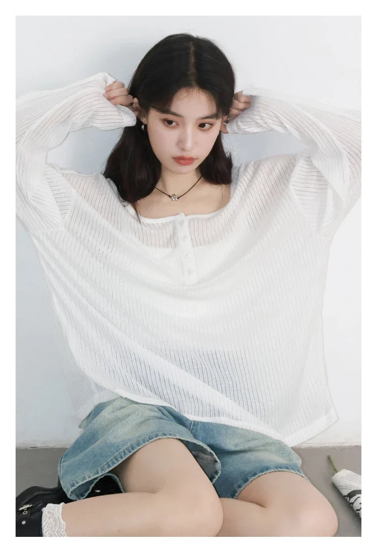 Women T-Shirts Casual Loose New Slightly Transparent O Neck Female Top Thin Sun Protection Tees Spring Summer 2025