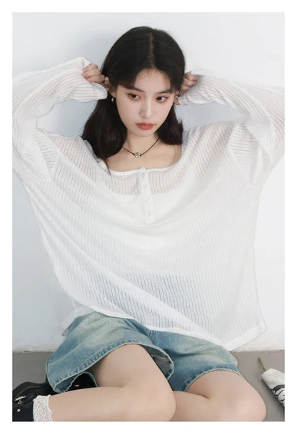 Women T-Shirts Casual Loose New Slightly Transparent O Neck Female Top Thin Sun Protection Tees Spring Summer 2025