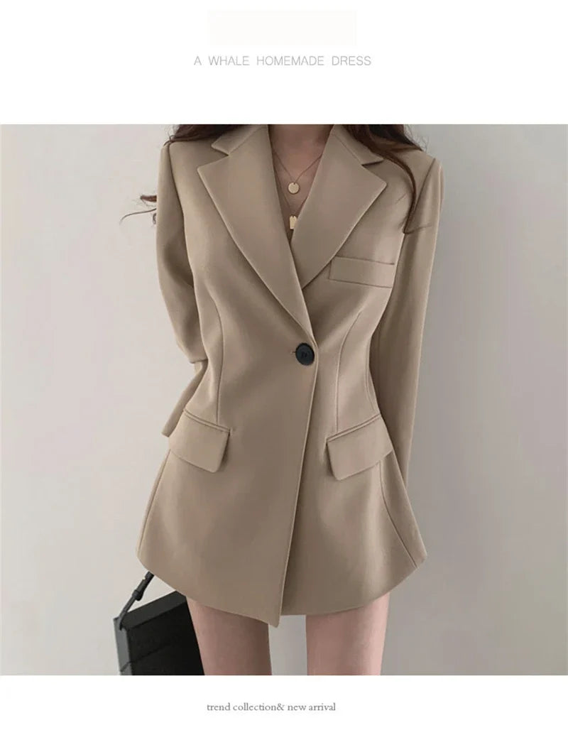 Women Blazer 2025 New Slim Spring Autumn Suit Jackets One Button Long Sleeve Korean Casual Coats Female Blazer Outwear Trend Top