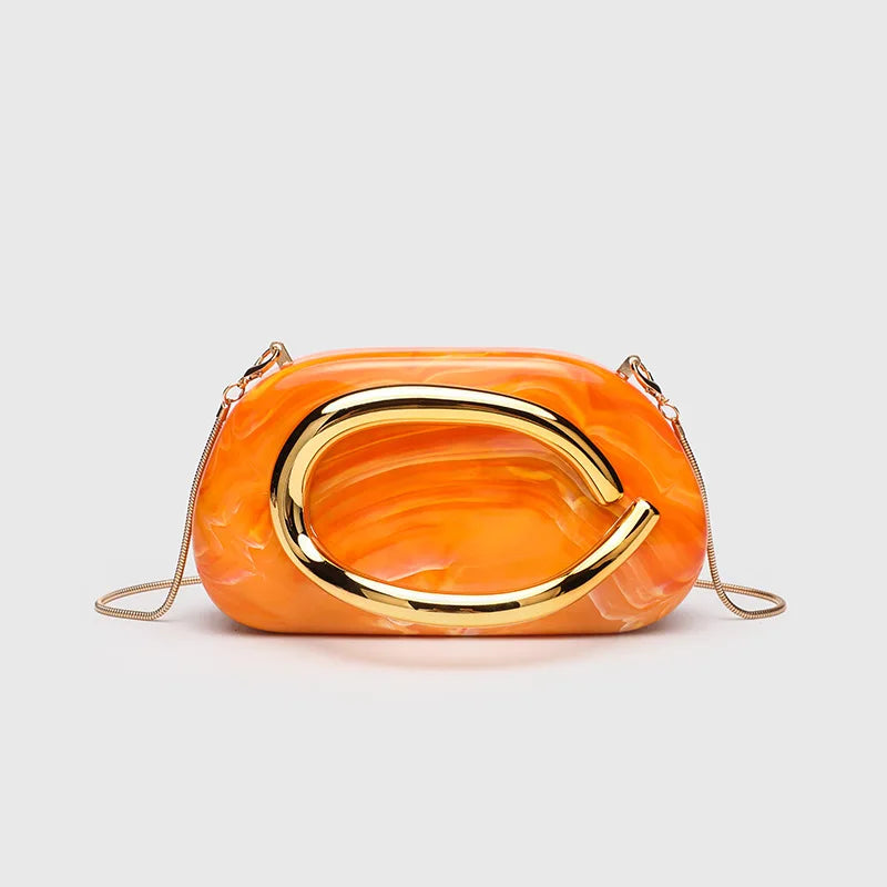 Classic round Box Handheld Dinner Bag Miniature Retro Metal Handle Chain Shoulder Strap Crossbody Bag Street Trend Hard PU Bag