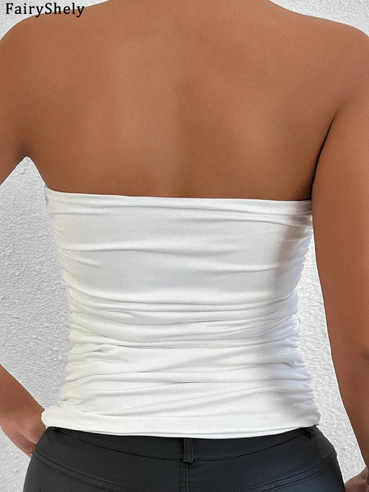 2026 Sexy Summer Solid Strapless Top Women Bandeau Bodycon Tops Lady Sleeveless Off Shoulder Club Party Clothes