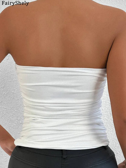 2026 Sexy Summer Solid Strapless Top Women Bandeau Bodycon Tops Lady Sleeveless Off Shoulder Club Party Clothes