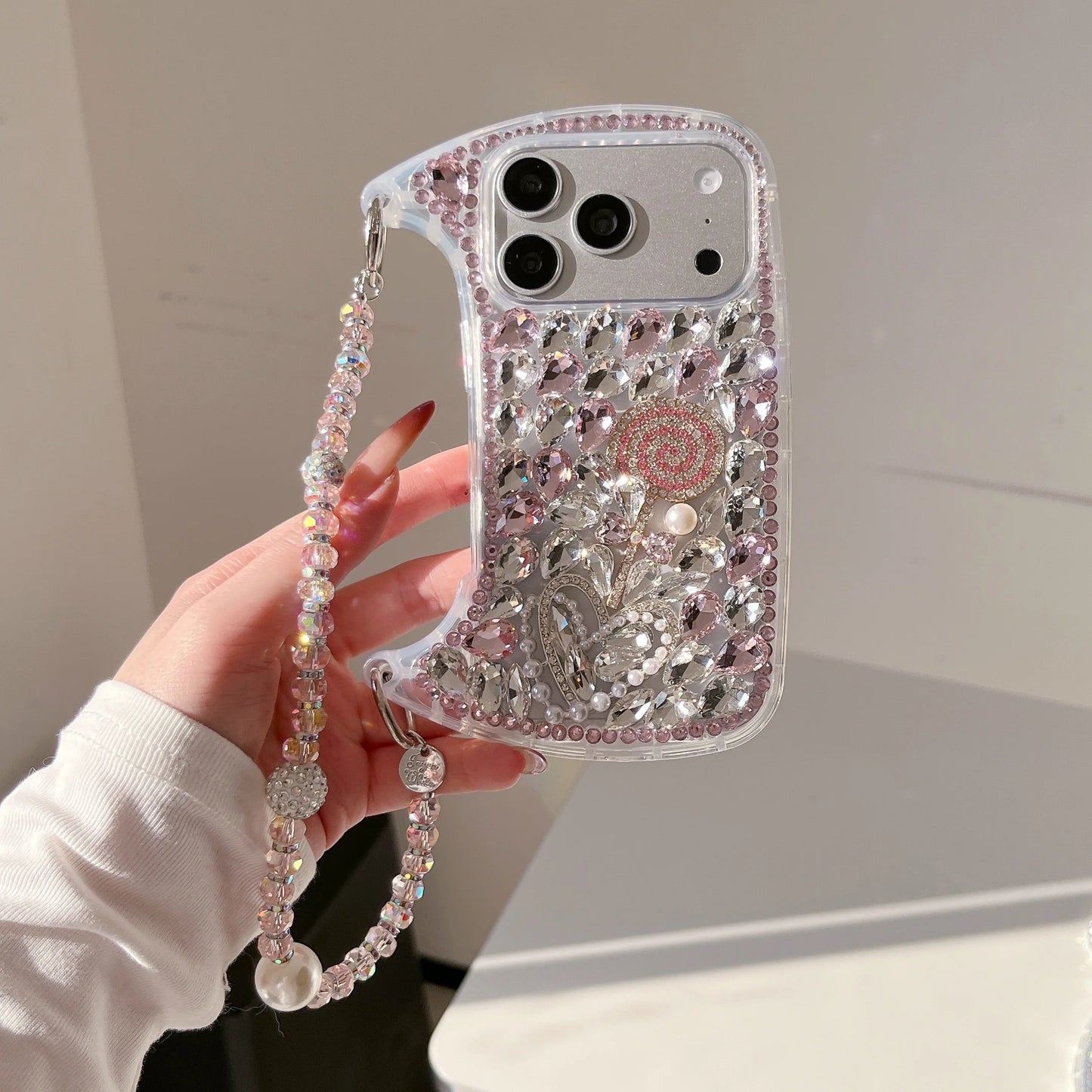 Rhinestone Hand bag Lollipop Design Phone Case For iPhone 17 Pro Max 16 15 14 13 Pro Max 15 14 16 Plus 17Air Fashion Trend Case