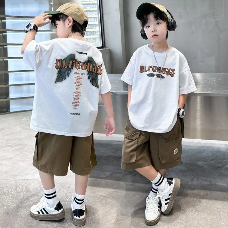 Letter Print Children Clothing Top and Bottom Clothing Set Boys Sets Korean Children's Boy Rash Guard Kids Designer Clothes Tops