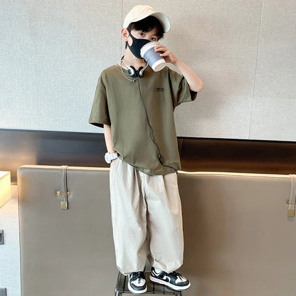 Teens Children's Summer Sets for Boys Clothing Cotton Set 2025 New Fashion Kids Loose Handsome T-shirt+ Lantern Pants Set Outfit