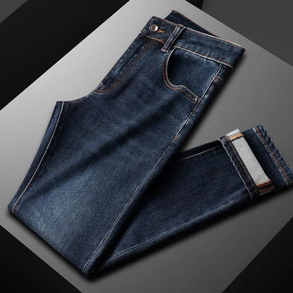 Light Luxury Blue Jeans Men's Autumn and Winter Thick 2024 New Simple and Versatile Casual Stretch Slim High-End Trousers
