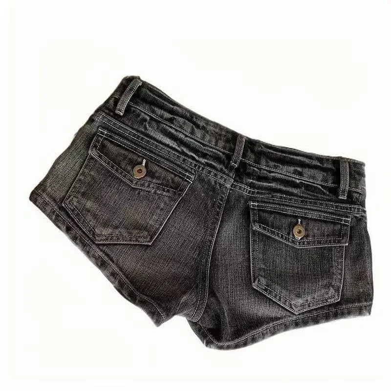 Y2K American Retro Harajuku Women Wash Denim Shorts Pocket Punk Fashion Grey Hot Girl Sexy Slim Fashion Vintage Low Waist Shorts