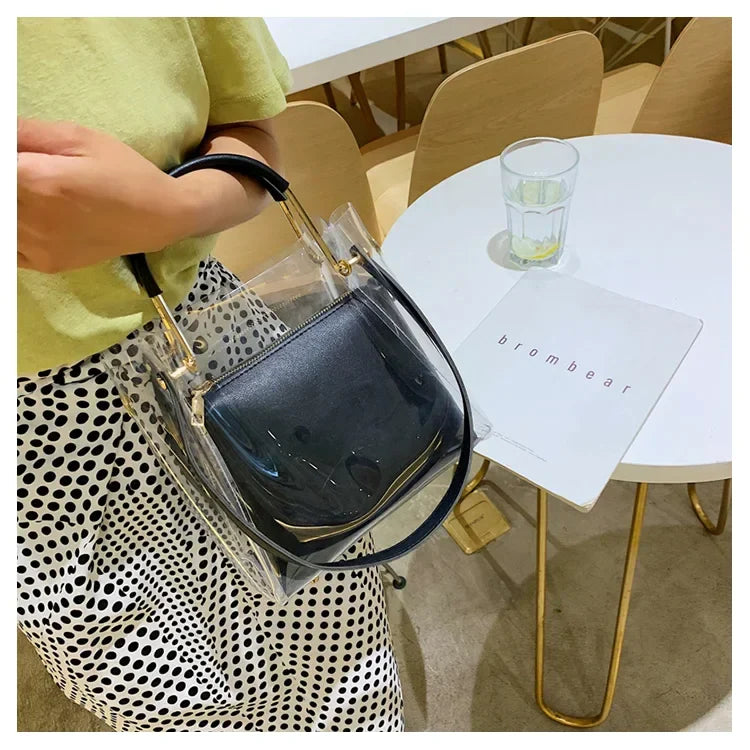 Fashion Transparent Women Shoulder Bag Jelly Candy Summer Beach Handbag for Female Messenger Bags Bolsa Totes Bucket Bag
