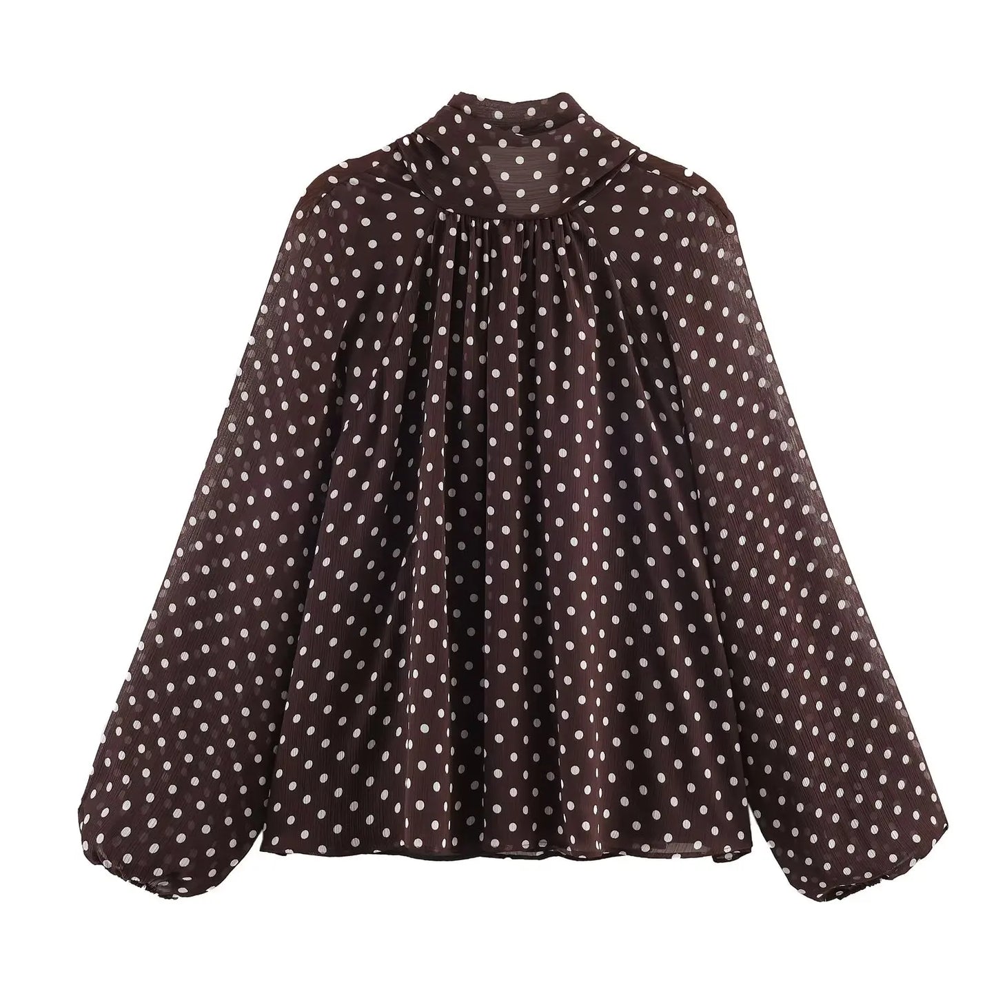 Women Polka Dot Print Blouse Casual High Collar Long Sleeve Lady Top Simple Women's Blouse Female Shirts & Blouses
