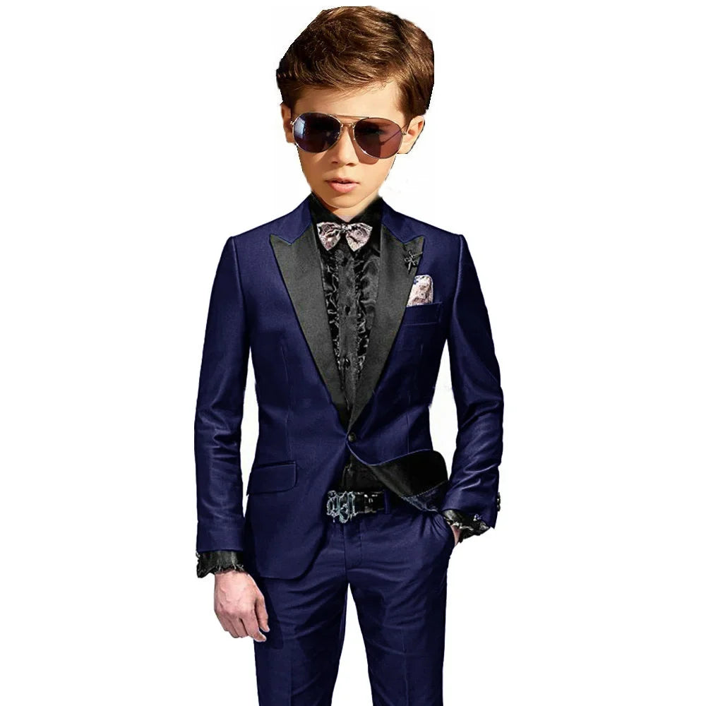 Burgundy Boys Slim Fit Tuxedo 2 Pieces Jacket Pants Formal Party Outfit One Button Peak Lapel Kids Suit Set Wedding Guest Wear