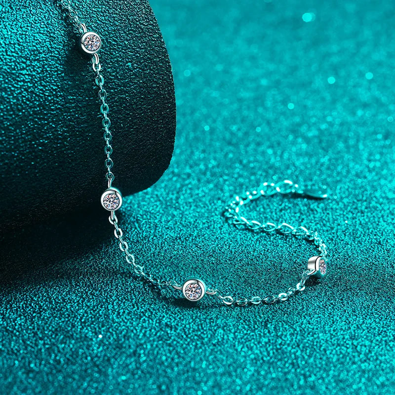 Luxury D Color Full 3/3.5mm Round Bubble Moissanite Diamond Tennis Necklace for Women Party S925 Silver 2-Layer Neck Chain