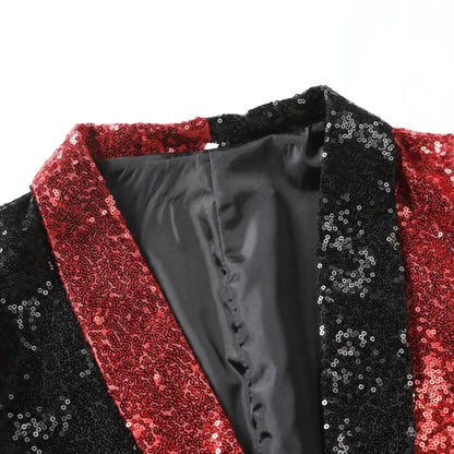 2026 Men's Suit Jacket, Shiny Sequin Stage Performance Coat, White Silver Blue Red Purple Blazers V-neck Single Button S-XXL