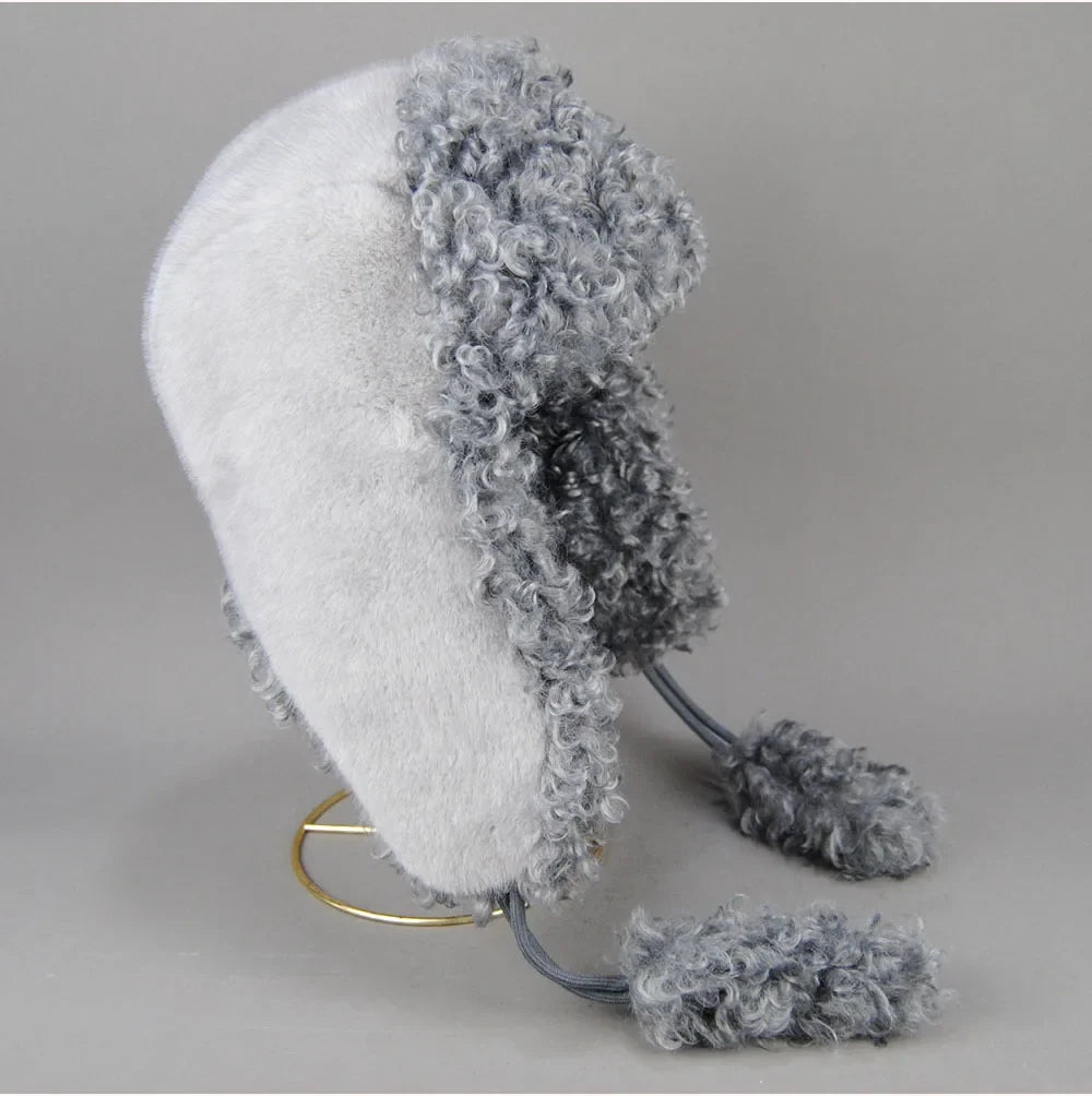 Real Fur Wool Hat Unisex New Winter Warm Bomber Russian Ushanka Hats With Ear Flaps Cow Leather Thick Snow Earflaps Baseball Cap