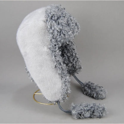 Real Fur Wool Hat Unisex New Winter Warm Bomber Russian Ushanka Hats With Ear Flaps Cow Leather Thick Snow Earflaps Baseball Cap