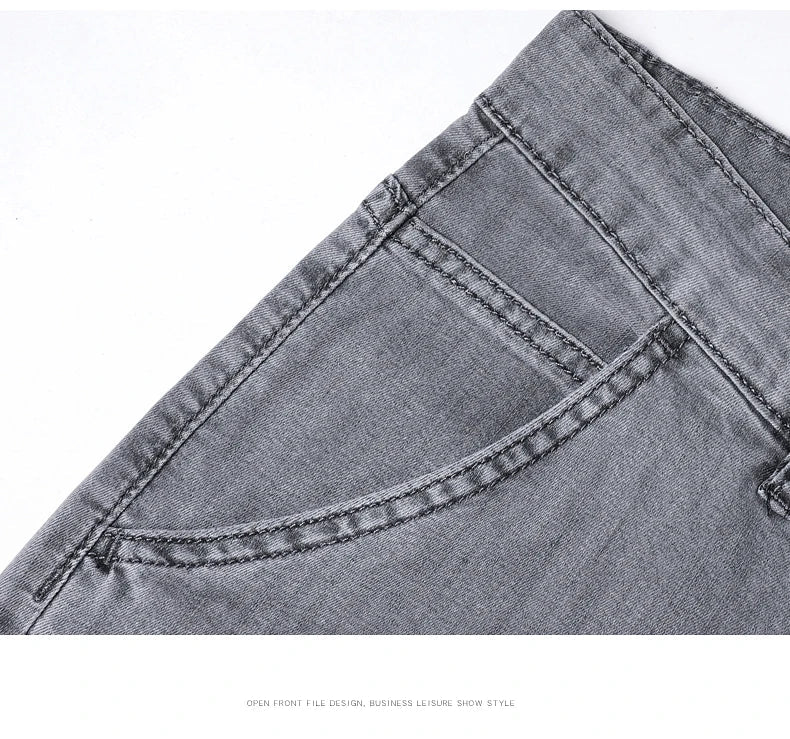 Summer Thin Men's Loose Straight Jeans Lyocell Soft Drape Business Casual Trousers Classic Smoke Gray Brand Ice Silk Pants