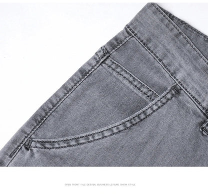 Summer Thin Men's Loose Straight Jeans Lyocell Soft Drape Business Casual Trousers Classic Smoke Gray Brand Ice Silk Pants